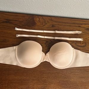Strapless cream colored bra with optional straps
